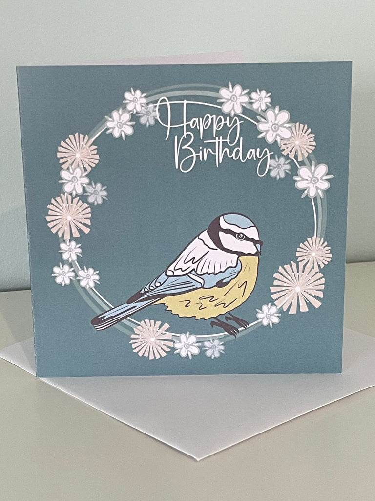 Blue Tit in a Wreath Birthday Greeting card