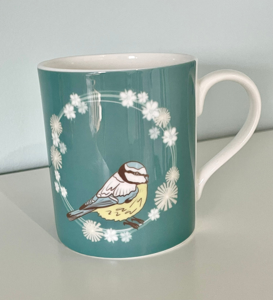 Blue Tit on a Wreath Fine Bone China Mug 9oz