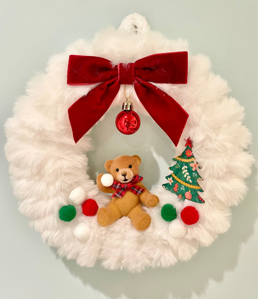 Christmas fluffy wool wreath cute bear