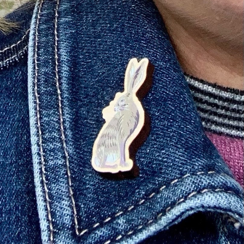 Hare wooden pin badge