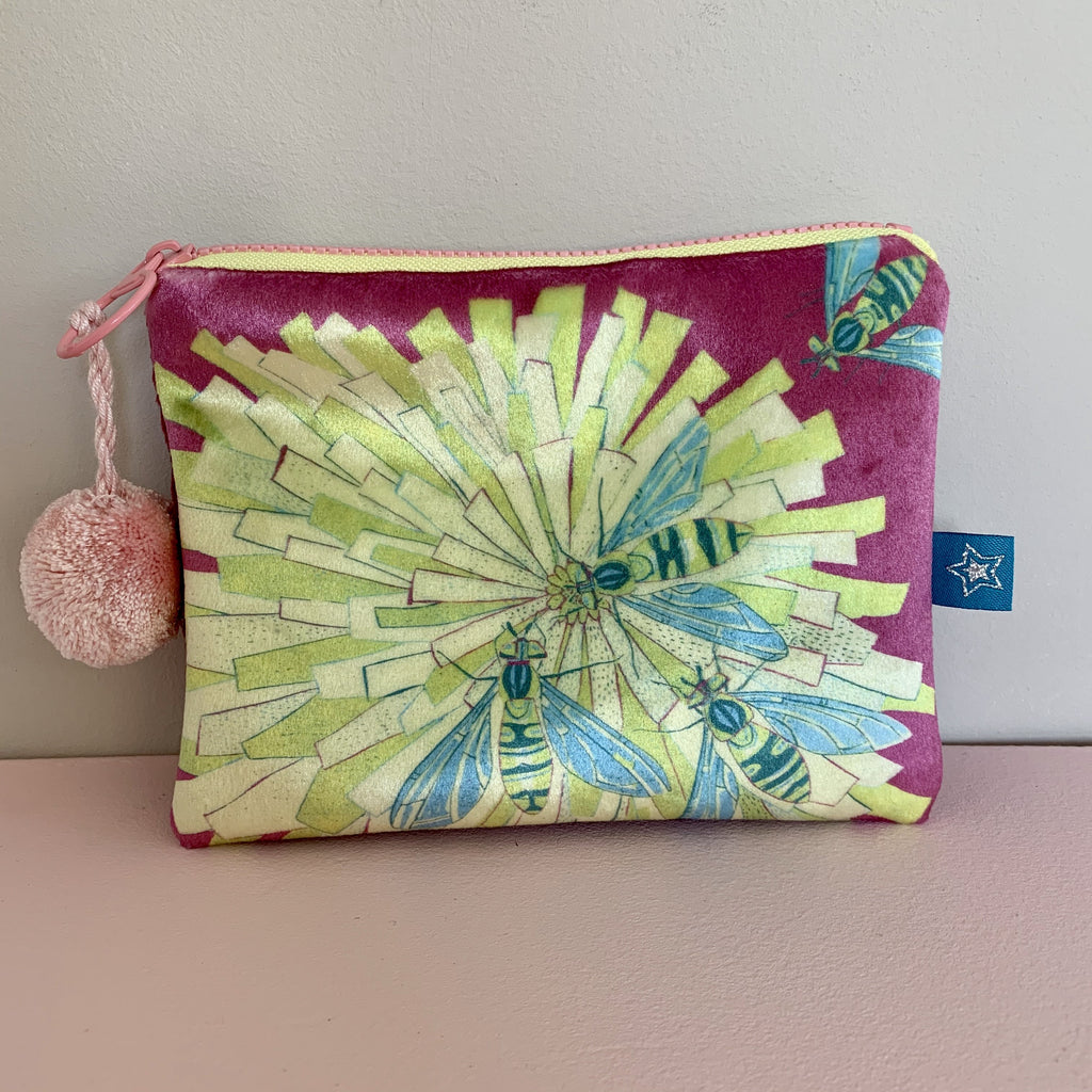 Shimmer Velvet Bees on Flower 'Pink' purse