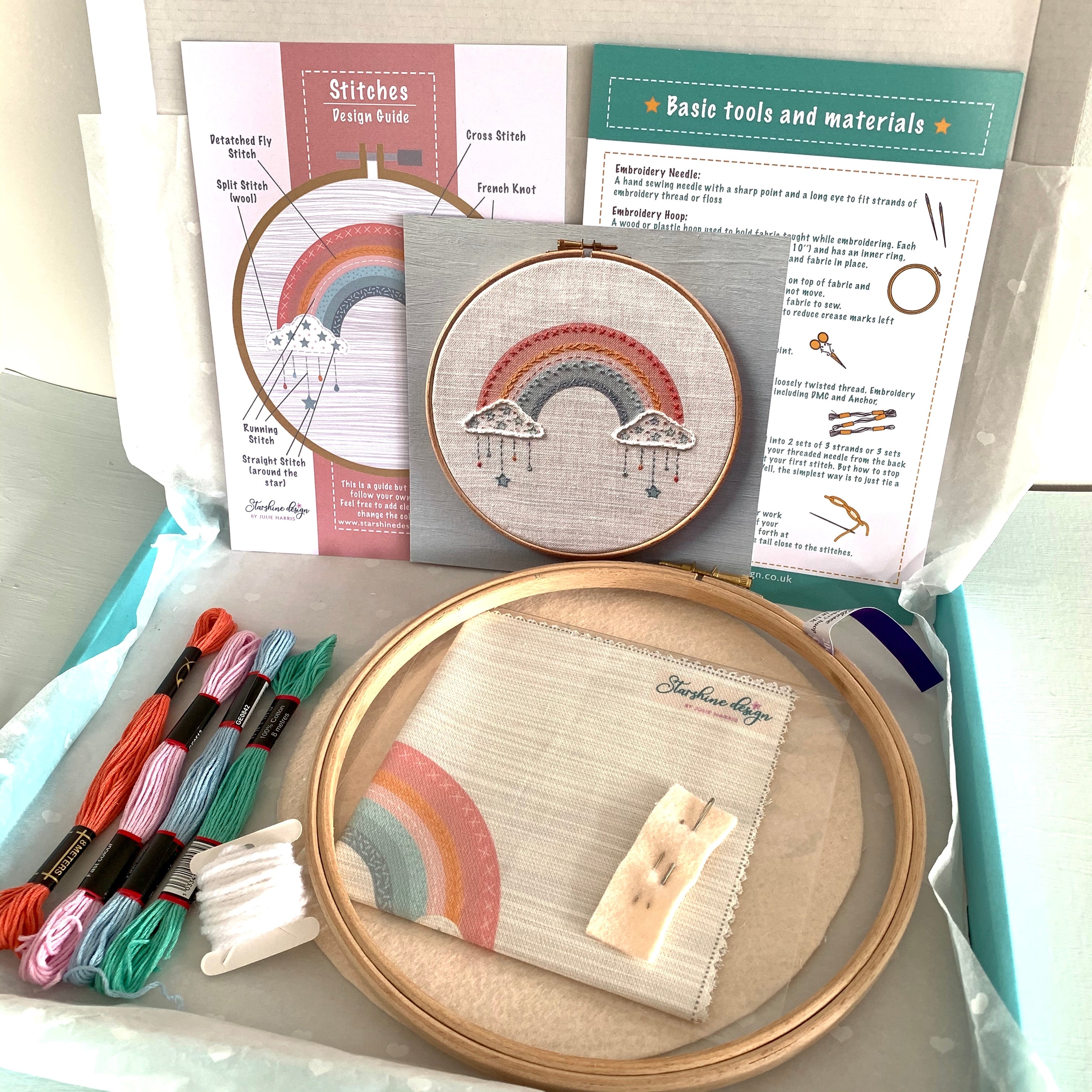 Embroidery Kit for Beginners, Wood Rainbow Embroidery Kit, Rainbow