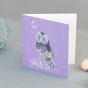 Purple Barn Owl and Night Sky Blank Occassion Greeting Card