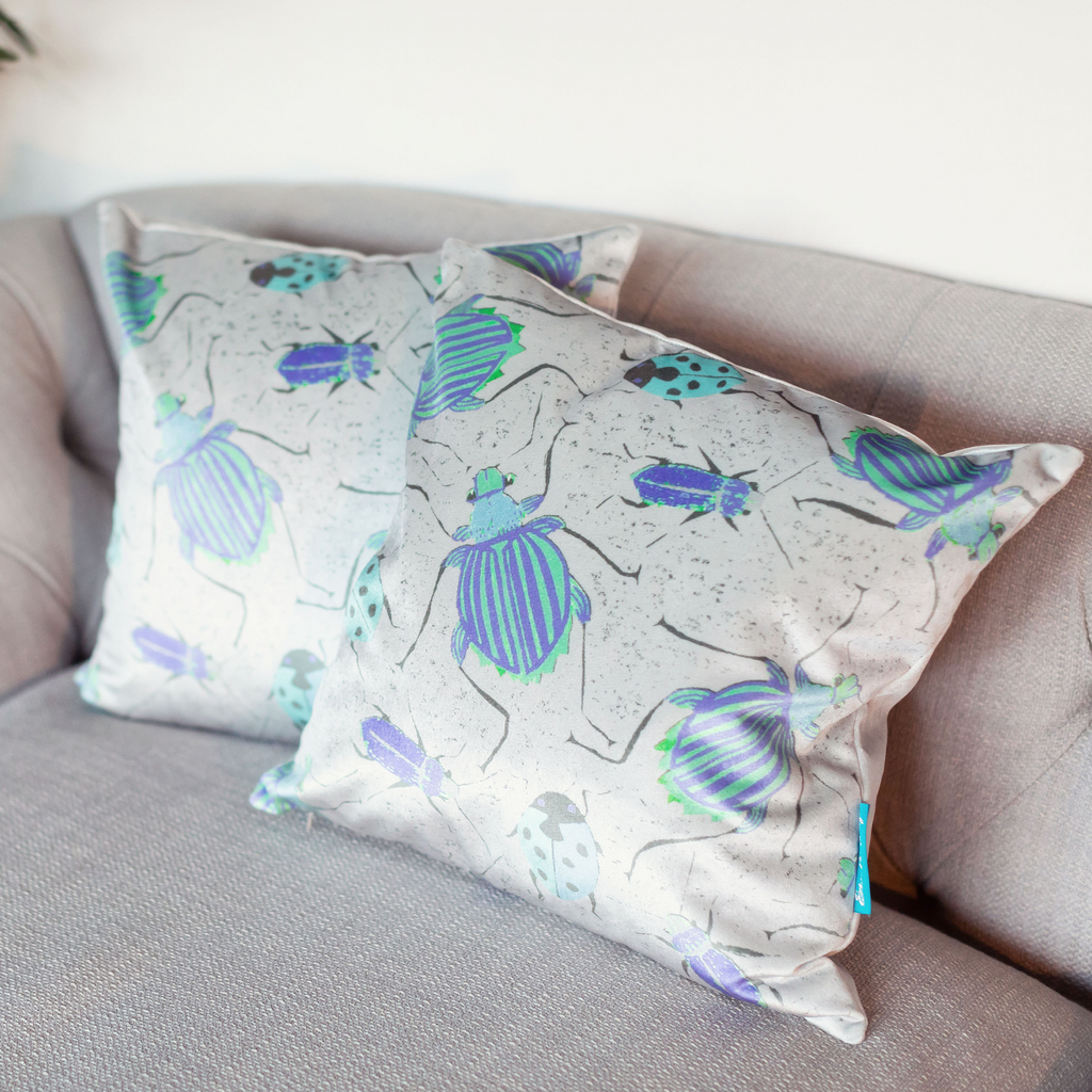 All Over Beetle Design Cushion with Feather Insert