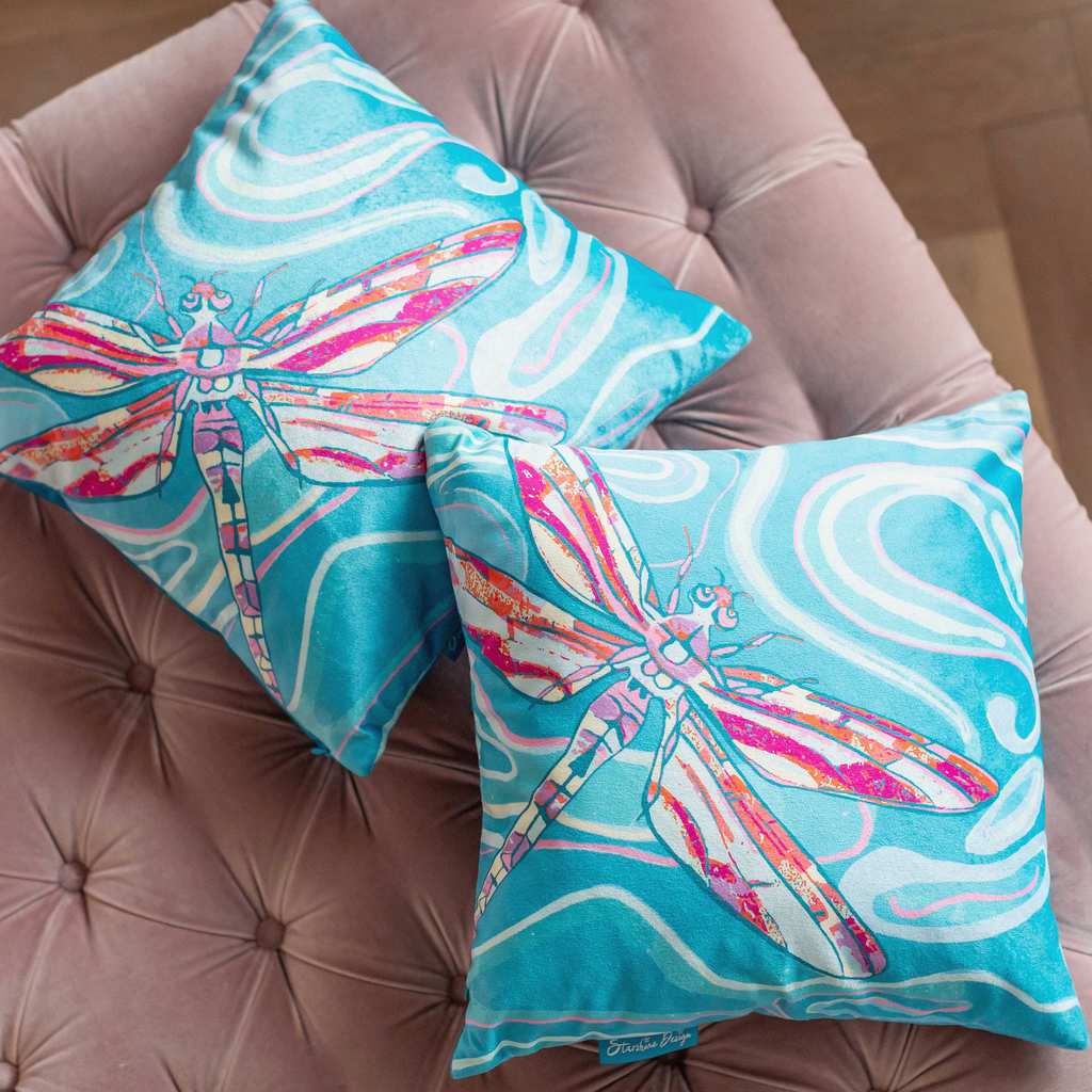 Pond Life Collection Dragonfly Design Cushion with Feather Insert