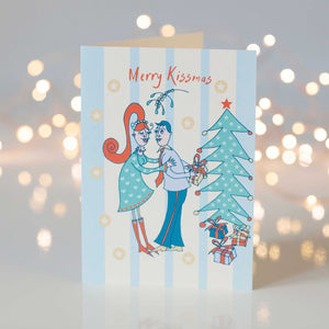 Merry Kissmas Festive Scene Design Christmas Greeting Card