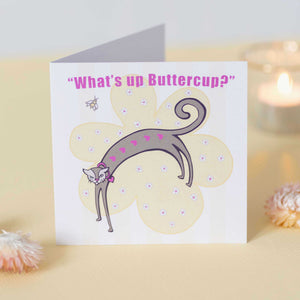 What's up Buttercup Floral Kitten Design Greeting and Occassion Card